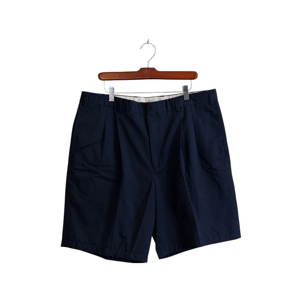 L.L. Bean Pleated Chino Shorts Men 38 Navy Blue Casual Preppy Classic
